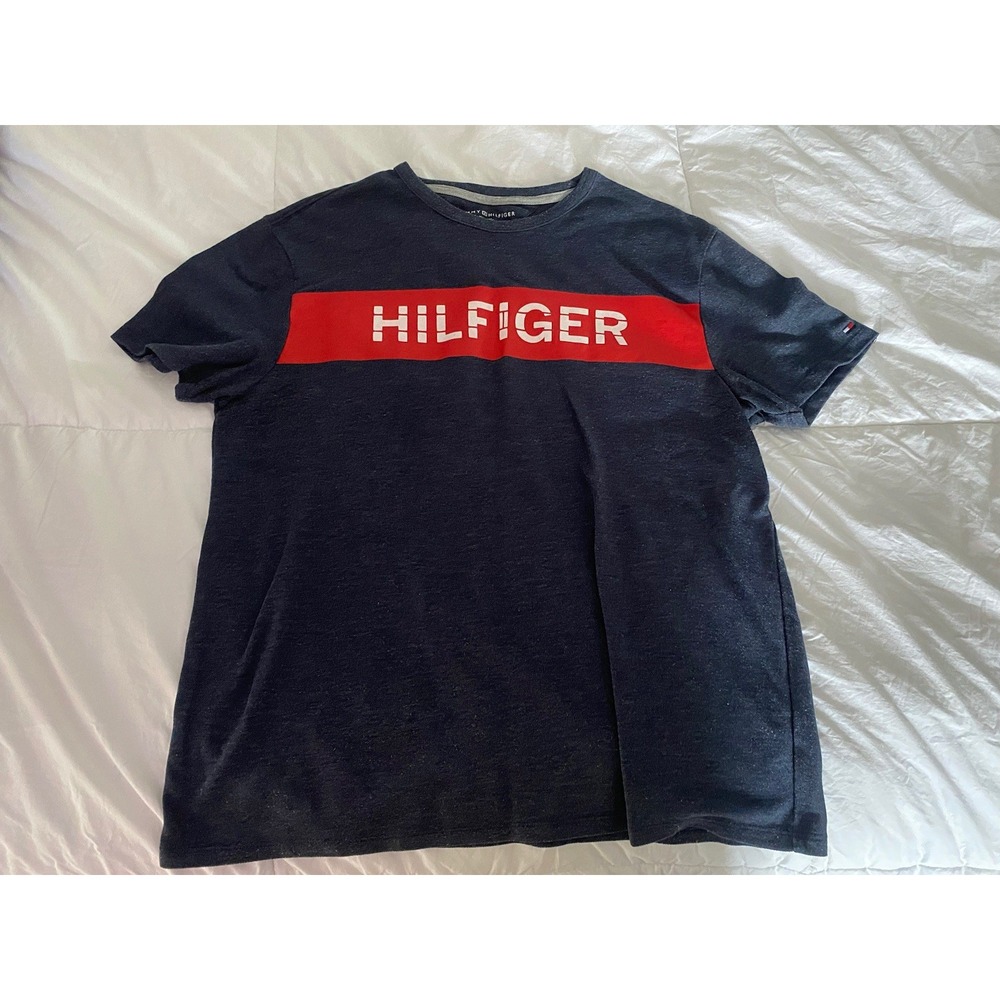 Tommy Hilfiger men's t shirt size L blue red white super fancy trendy soft mate